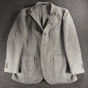 Proper Cloth Mens 50R Grey Herringbone Shetland Tweed Wool 3 Button Sport Coat